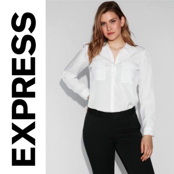 Express City Shirt White Bluegray Dots 